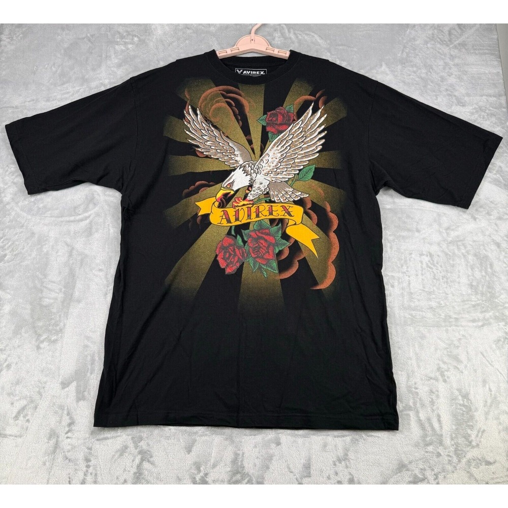Avirex Men's XXL Black Eagle Rose Tattoo Graphic T-Shirt Biker Vintage Style